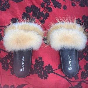 Mixed Brown, and White furry slides!